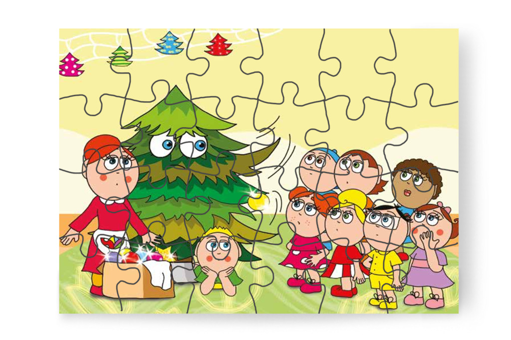 A karácsonyfa lerázza az első díszt – Óvónéni és a karácsonyfa puzzle, 24 darab [TC16-11-P24]