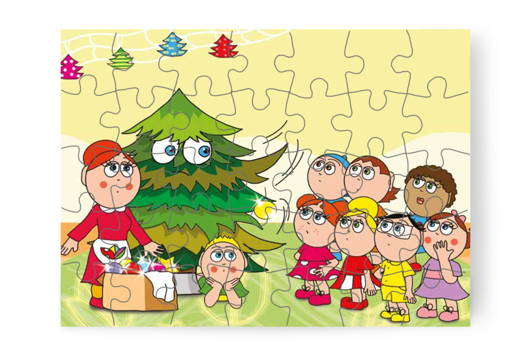 A karácsonyfa lerázza az első díszt – Óvónéni és a karácsonyfa puzzle, 35 darab [TC16-11-P35]