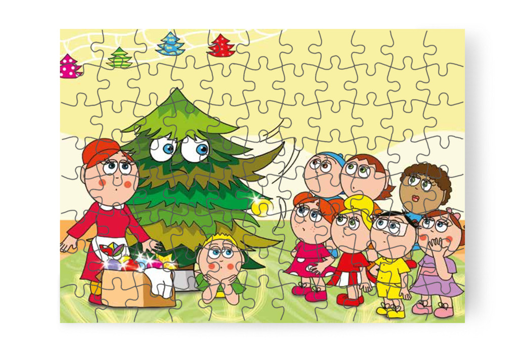 A karácsonyfa lerázza az első díszt – Óvónéni és a karácsonyfa puzzle, 88 darab [TC16-11-P88]