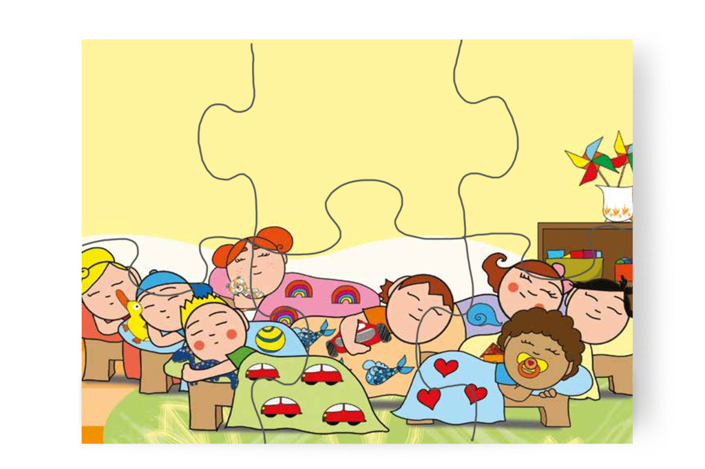 A gyerekek bölcsődés játékot játszanak – Dolly és a cumi puzzle, 6 darab [TC17-04-P06]
