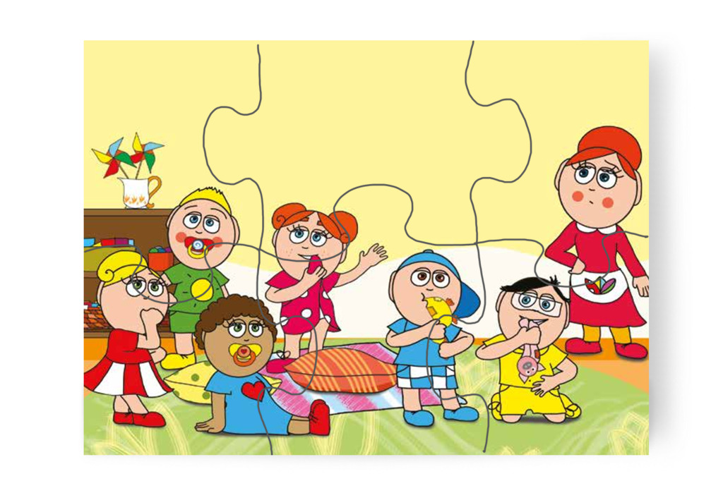 Óvónéni kosárba gyűjti a rágnivalókat – Dolly és a cumi puzzle, 6 darab [TC17-10-P06]