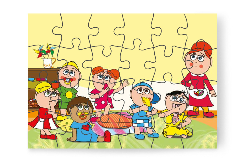 Óvónéni kosárba gyűjti a rágnivalókat – Dolly és a cumi puzzle, 24 darab [TC17-10-P24]