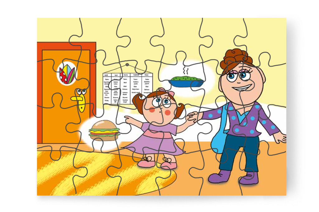 Natali megkéri anyukáját az étlap felolvasására – Natali és az óvoda étlapja puzzle, 24 darab [TC19-04-P24]