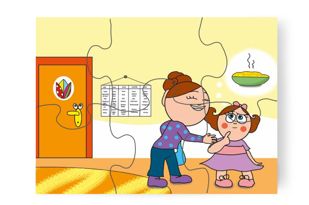 Natali a kukoricafőzeléket várja – Natali és az óvoda étlapja puzzle, 6 darab [TC19-06-P06]