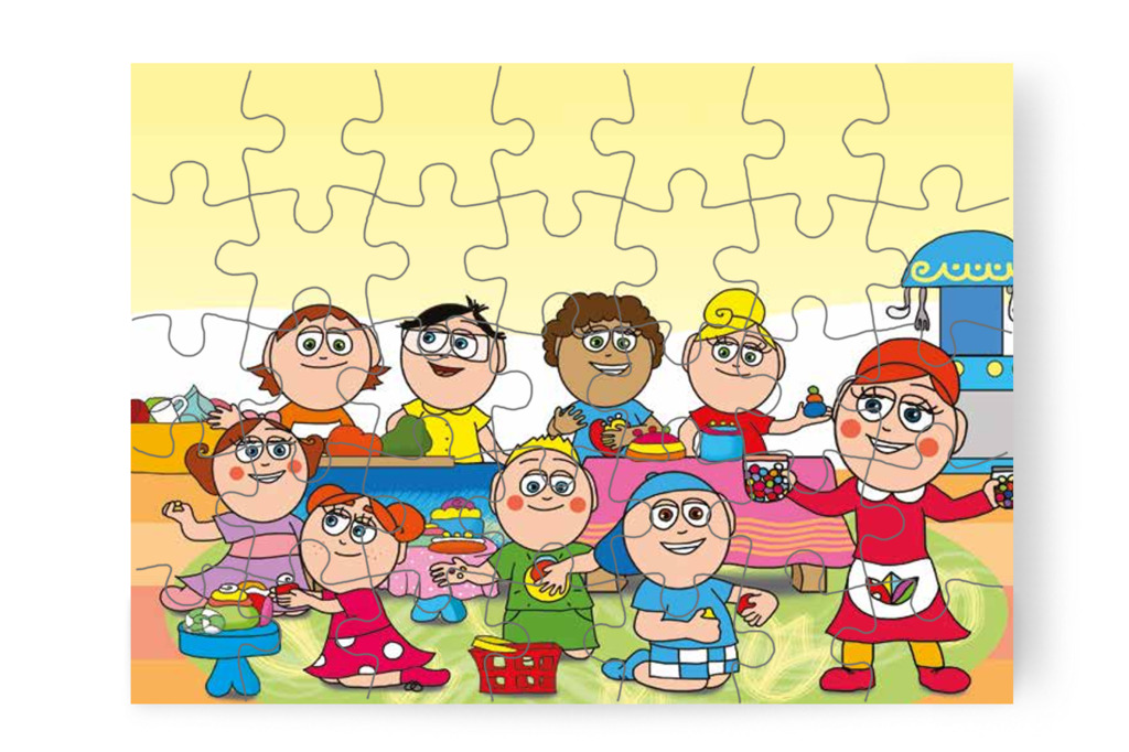 Az egész csoport süteményboltosat játszik – Natali és az óvoda étlapja puzzle, 35 darab [TC19-11-P35]