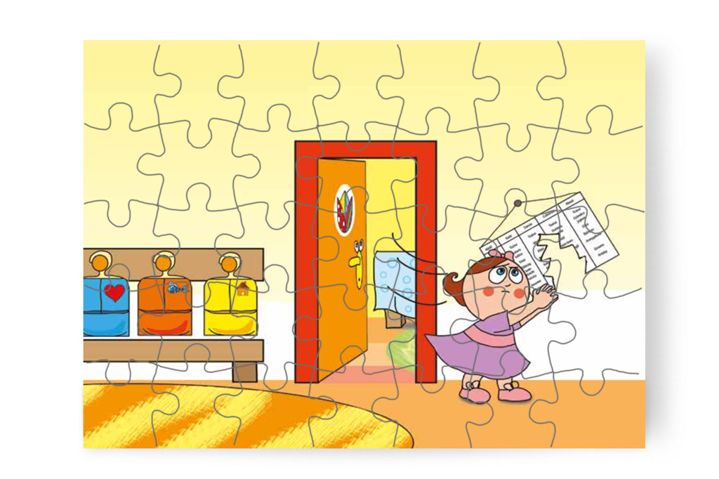 Natali mérgében letépi az étlapot – Natali és az óvoda étlapja puzzle, 35 darab [TC19-15-P35]