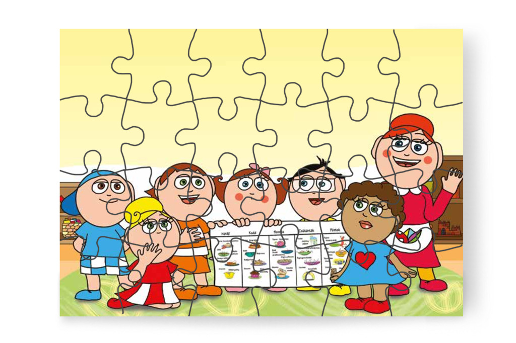 A gyerekek a tréfás menüről beszélgetnek – Natali és az óvoda étlapja puzzle, 24 darab [TC19-21-P24]