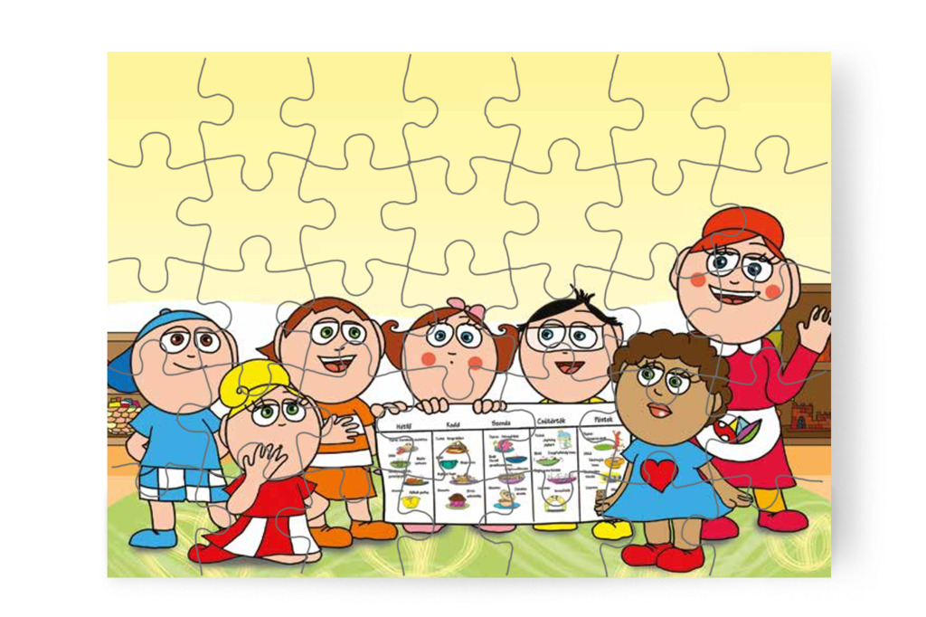 A gyerekek a tréfás menüről beszélgetnek – Natali és az óvoda étlapja puzzle, 35 darab [TC19-21-P35]