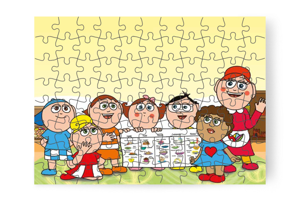 A gyerekek a tréfás menüről beszélgetnek – Natali és az óvoda étlapja puzzle, 88 darab [TC19-21-P88]