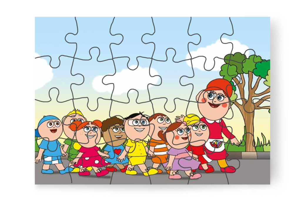 A gyerekek párban indulnak útnak – Tamás és a kutyusok puzzle, 24 darab [TC21-02-P24]