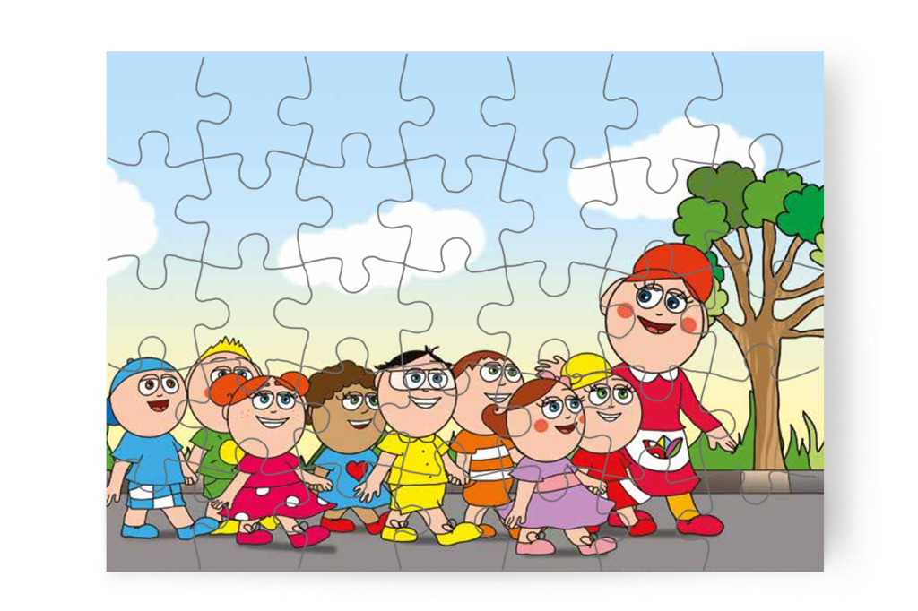 A gyerekek párban indulnak útnak – Tamás és a kutyusok puzzle, 35 darab [TC21-02-P35]