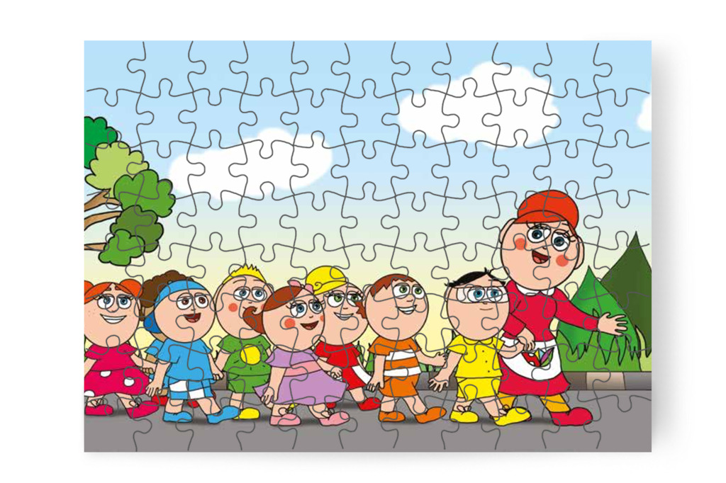 Tamás Óvónéni mellett sétál tovább – Tamás és a kutyusok puzzle, 88 darab [TC21-13-P88]