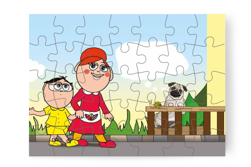 Egy kutyus csigát szaglászik – Tamás és a kutyusok puzzle, 35 darab [TC21-16-P35]