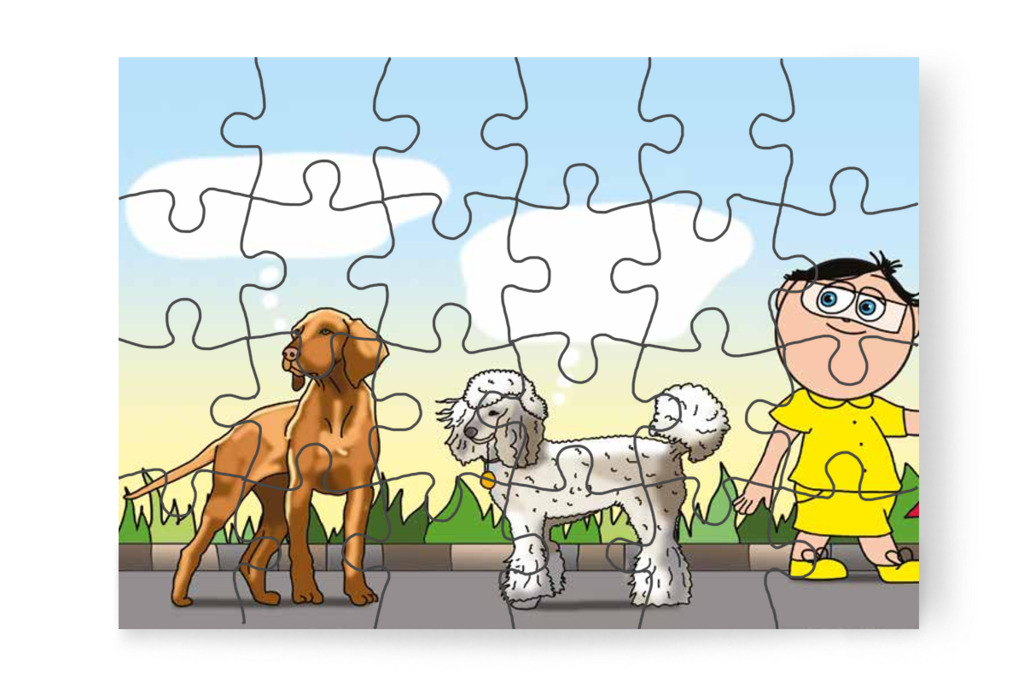 Tamás több kutya gondolatait is hallja – Tamás és a kutyusok puzzle, 24 darab [TC21-17-P24]