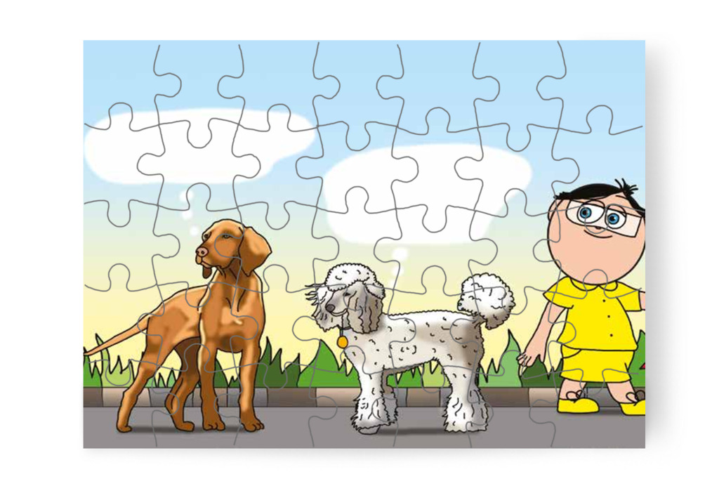 Tamás több kutya gondolatait is hallja – Tamás és a kutyusok puzzle, 35 darab [TC21-17-P35]