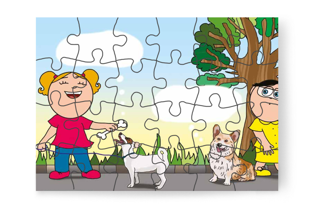 A kutyusok a játékaikra gondolnak – Tamás és a kutyusok puzzle, 24 darab [TC21-18-P24]