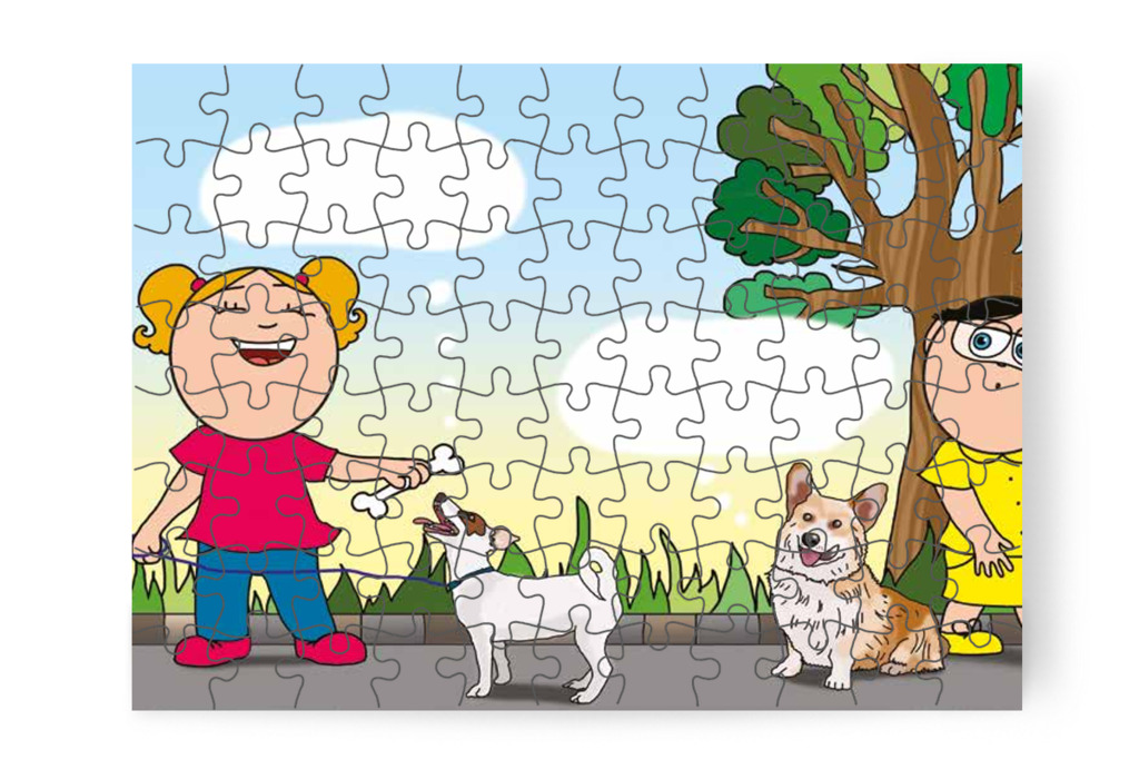 A kutyusok a játékaikra gondolnak – Tamás és a kutyusok puzzle, 88 darab [TC21-18-P88]