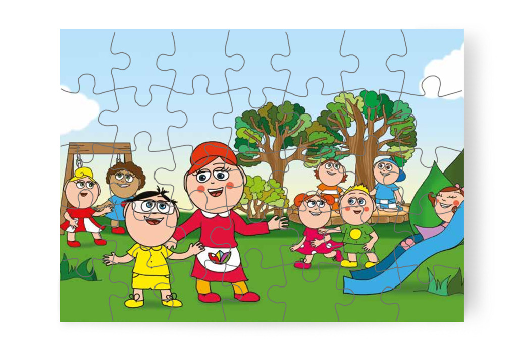 Óvónéni az óvatos közeledésről beszél – Tamás és a kutyusok puzzle, 35 darab [TC21-20-P35]