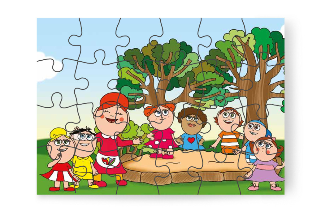 A gyerekek homokkutyust építenek – Tamás és a kutyusok puzzle, 24 darab [TC21-21-P24]