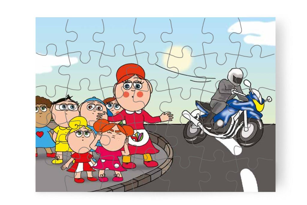 Klára befogja a fülét a motor miatt – Klára és a hangos autó puzzle, 35 darab [TC22-07-P35]