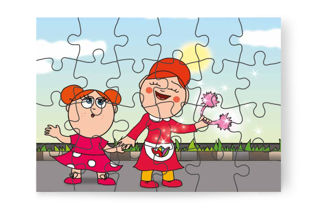 Klára rózsaszín fülvédőt kap – Klára és a hangos autó puzzle, 24 darab [TC22-11-P24]