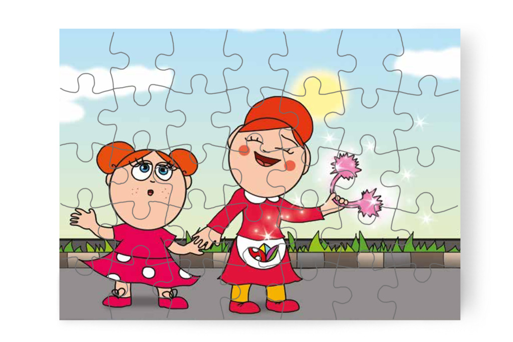 Klára rózsaszín fülvédőt kap – Klára és a hangos autó puzzle, 35 darab [TC22-11-P35]