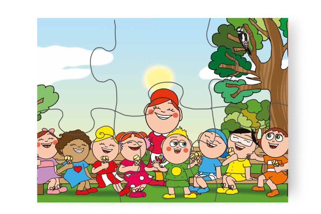 A csoport nevetve zárja a sétát – Klára és a hangos autó puzzle, 6 darab [TC22-23-P06]