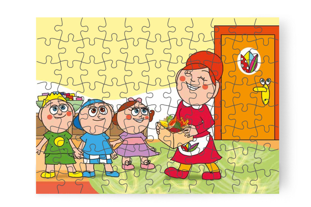 Óvónéni színes faleveleket hoz – Patrik és a kiütések puzzle, 88 darab [TC23-01-P88]