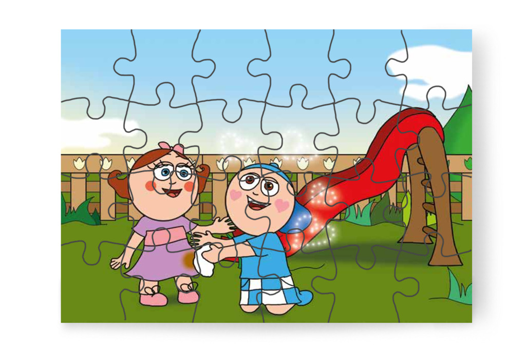 Márky letörli a sarat Natali szoknyájáról – Márky szerelmes puzzle, 24 darab [TC24-14-P24]