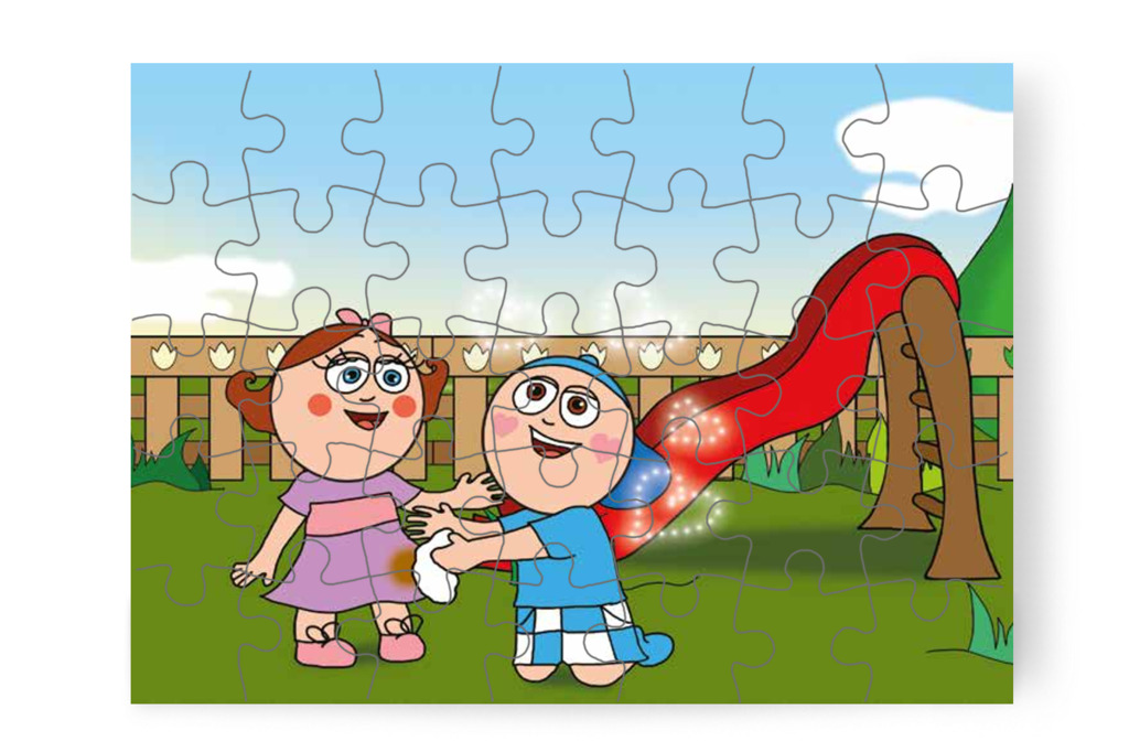 Márky letörli a sarat Natali szoknyájáról – Márky szerelmes puzzle, 35 darab [TC24-14-P35]