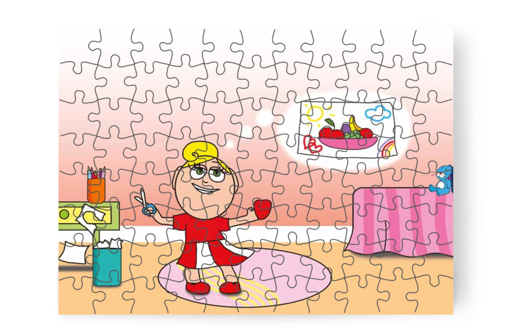 Kata gyümölcsös képet készít – Mikor a gyerekek nem mehetnek az óvodába puzzle, 88 darab [TC25-01-P88]
