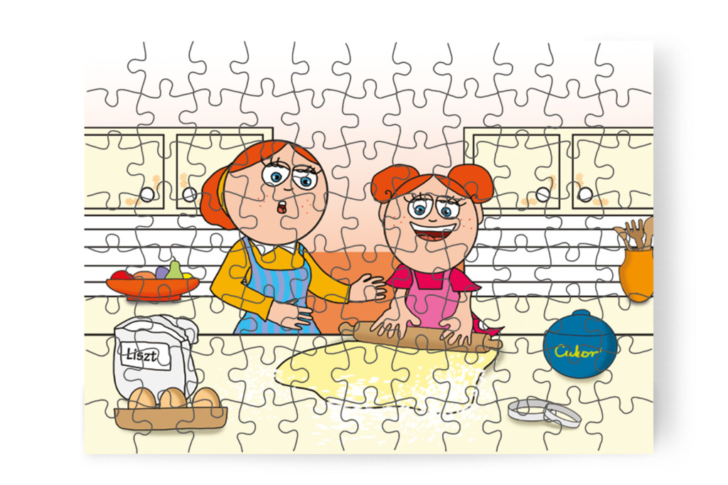 Klára anyukájával süteményt süt – Mikor a gyerekek nem mehetnek az óvodába puzzle, 88 darab [TC25-02-P88]
