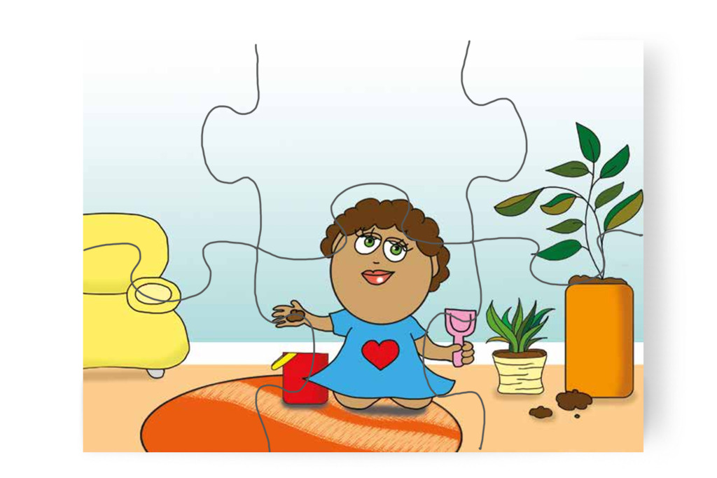 Dolly a nappaliban kertészkedik – Mikor a gyerekek nem mehetnek az óvodába puzzle, 6 darab [TC25-04-P06]