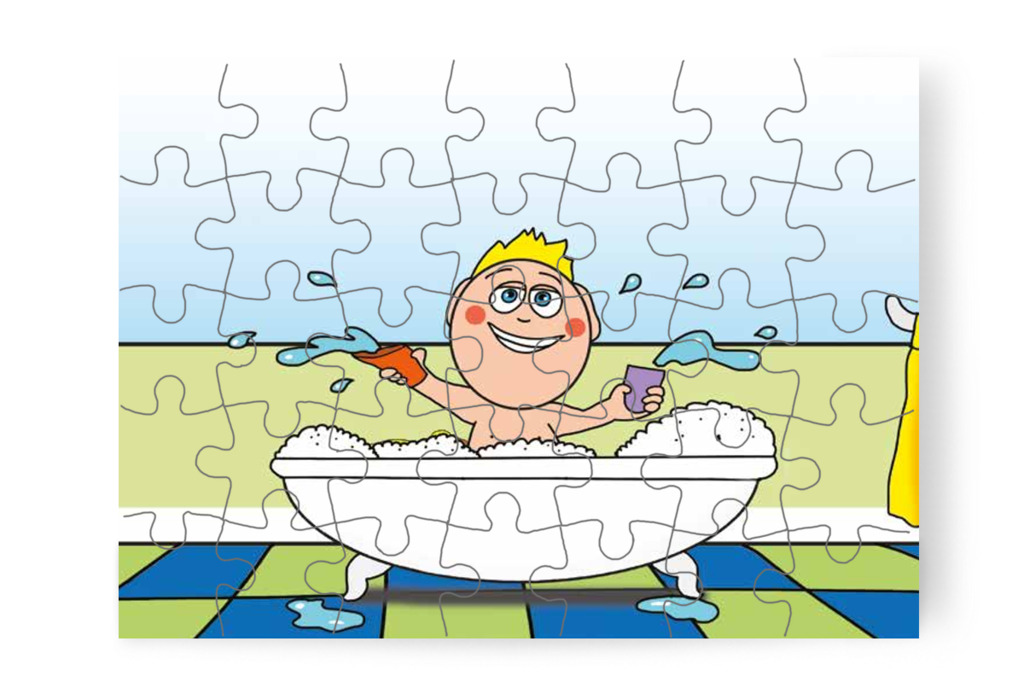Patrik a habos fürdőben játszik – Mikor a gyerekek nem mehetnek az óvodába puzzle, 35 darab [TC25-06-P35]