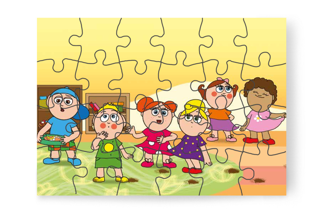 Sáros cipő és elveszett dobókocka – Szerepcsere puzzle, 24 darab [TC29-14-P24]