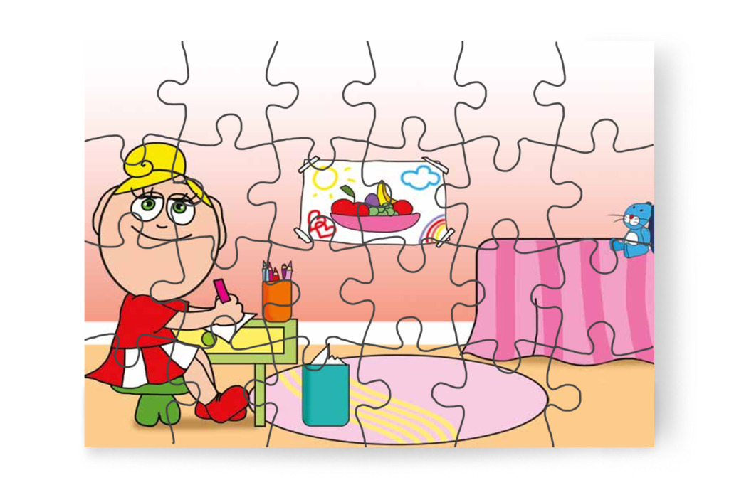 Kata tulipános képeslapot rajzol – Mikor a gyerekek nem mehetnek az óvodába puzzle, 24 darab [TC25-14-P24]