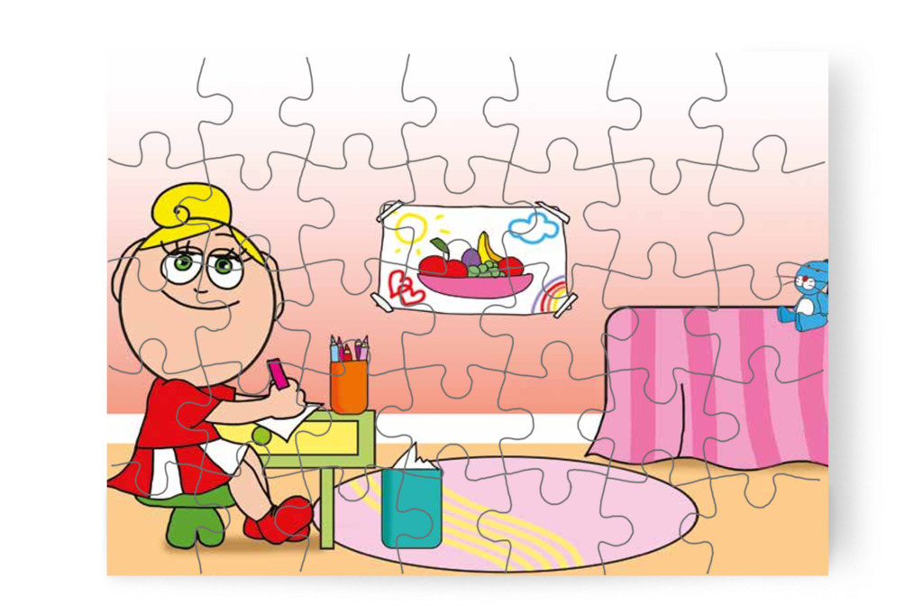 Kata tulipános képeslapot rajzol – Mikor a gyerekek nem mehetnek az óvodába puzzle, 35 darab [TC25-14-P35]