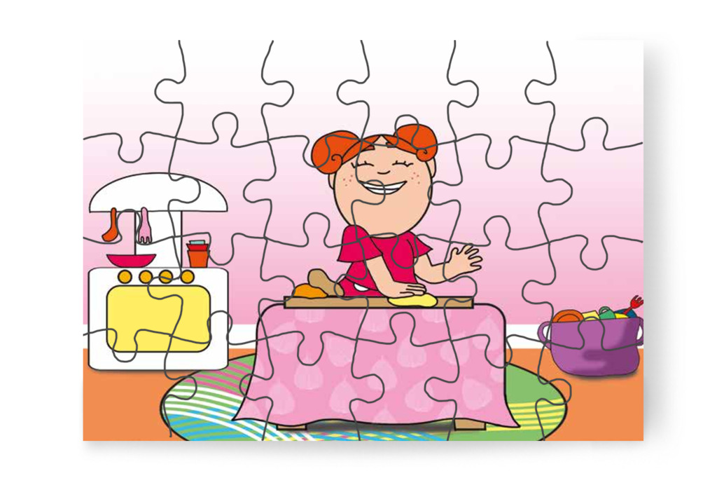 Klára gyurmából dobostortát készít – Mikor a gyerekek nem mehetnek az óvodába puzzle, 24 darab [TC25-16-P24]
