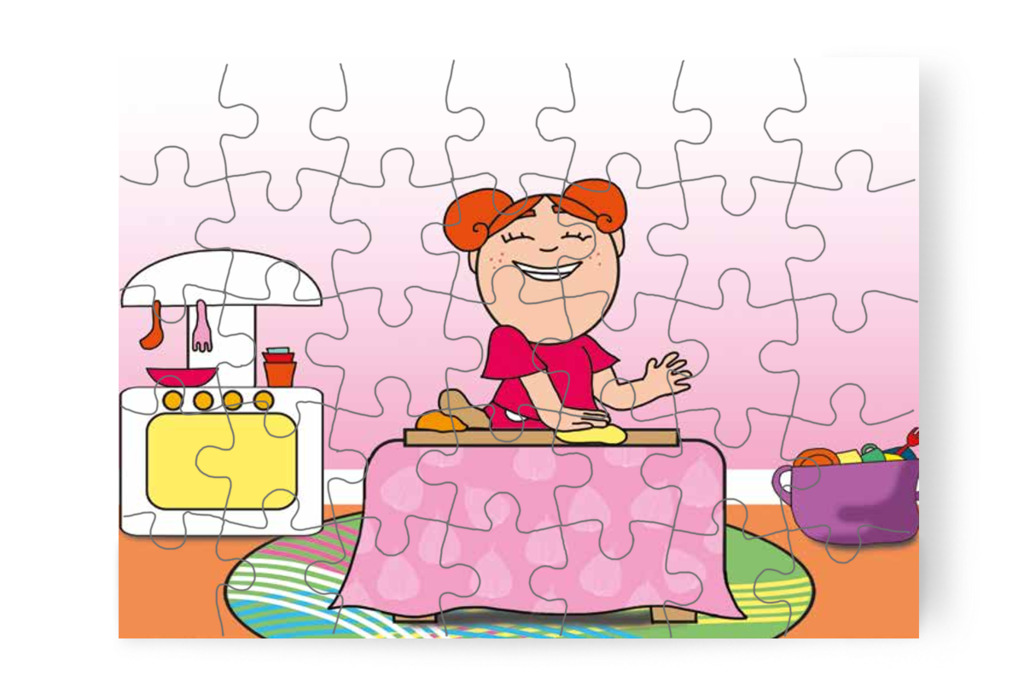 Klára gyurmából dobostortát készít – Mikor a gyerekek nem mehetnek az óvodába puzzle, 35 darab [TC25-16-P35]