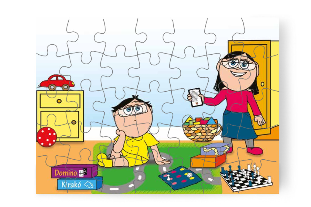 Tamás egyedül unja a társasjátékot – Mikor a gyerekek nem mehetnek az óvodába puzzle, 35 darab [TC25-21-P35]