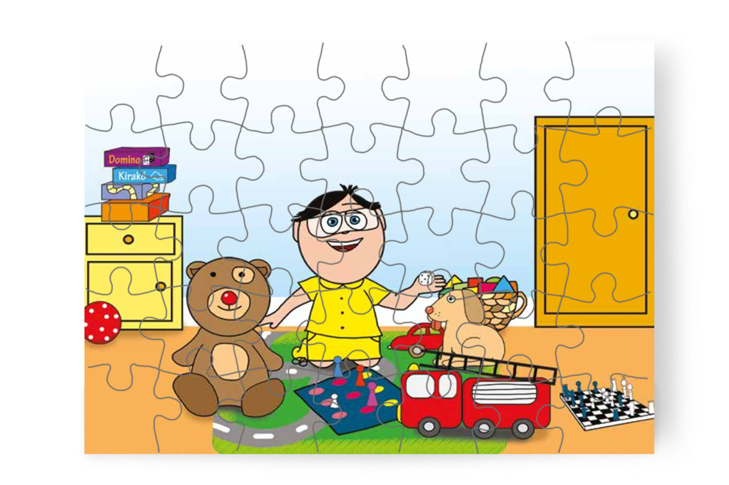 Tamás a játékait ülteti a társas köré – Mikor a gyerekek nem mehetnek az óvodába puzzle, 35 darab [TC25-22-P35]