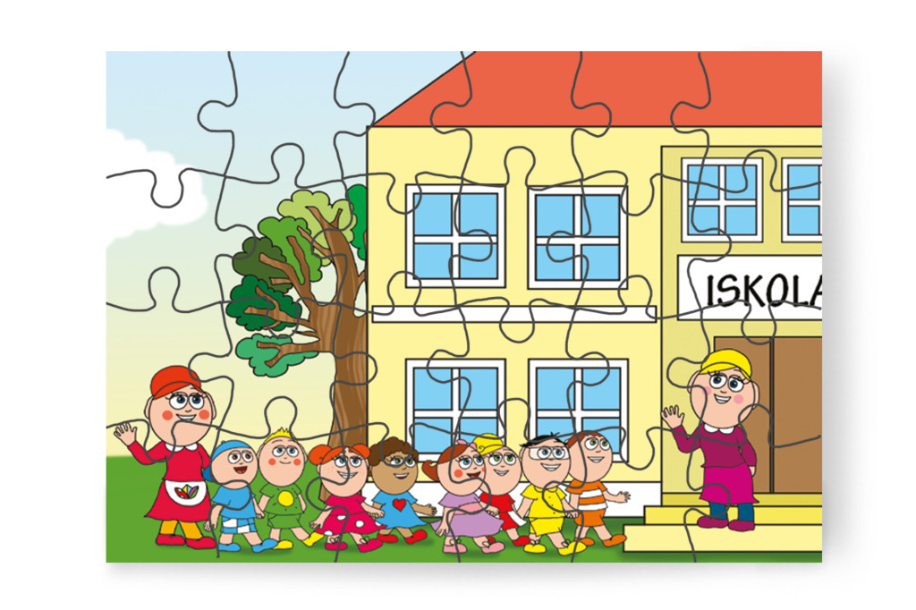 Nelli néni a bejáratnál fogadja őket – Nyíltnap az iskolában puzzle, 24 darab [TC30-06-P24]
