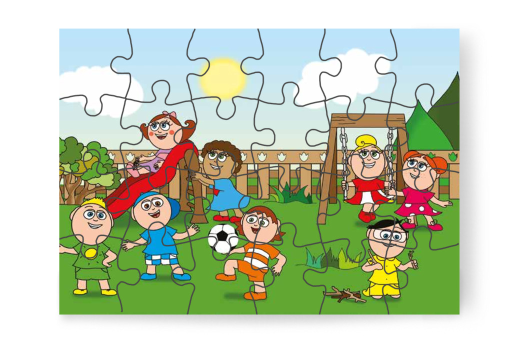 Játék a Tulipán Csoport udvarán – Ádám és a zizegő bokor puzzle, 24 darab [TC26-01-P24]