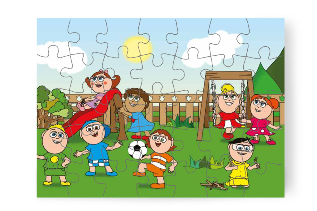 Játék a Tulipán Csoport udvarán – Ádám és a zizegő bokor puzzle, 35 darab [TC26-01-P35]