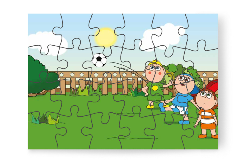 A focilabda a bokorhoz gurul – Ádám és a zizegő bokor puzzle, 24 darab [TC26-03-P24]