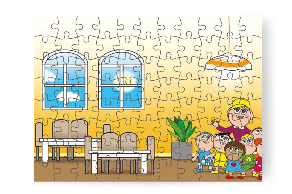 A gyerekek ámulnak az ebédlőben – Nyíltnap az iskolában puzzle, 88 darab [TC30-17-P88]