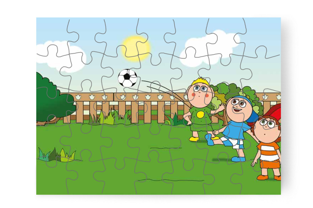 A focilabda a bokorhoz gurul – Ádám és a zizegő bokor puzzle, 35 darab [TC26-03-P35]