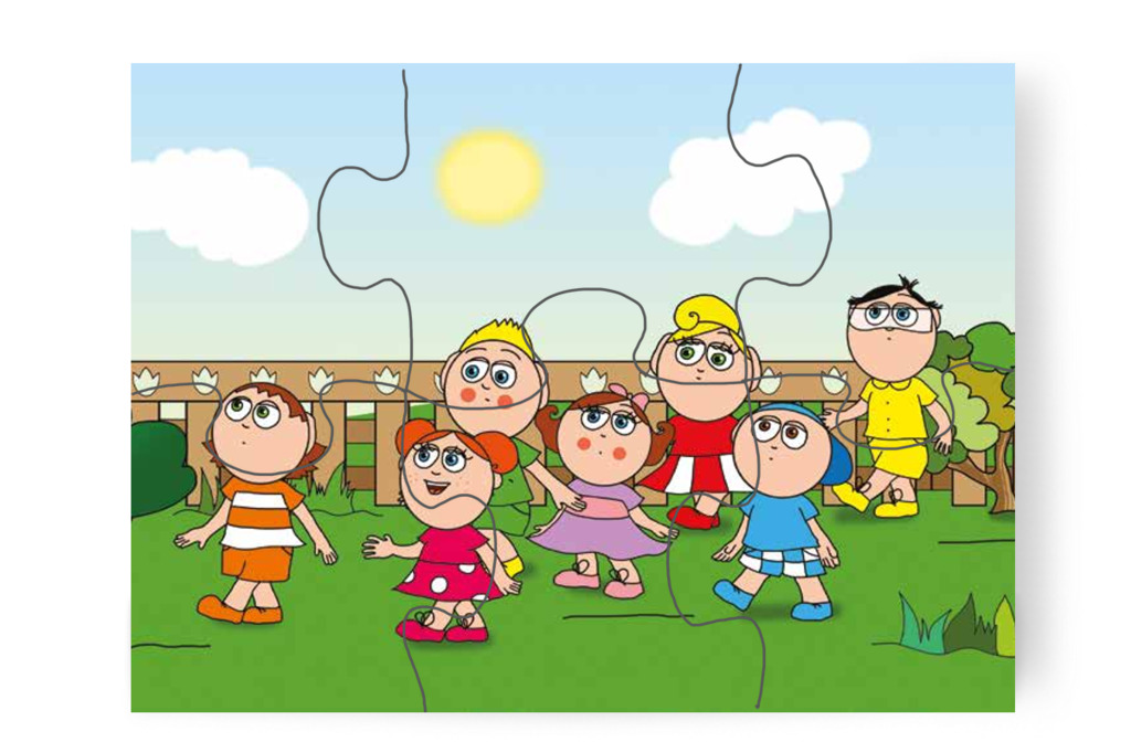 A gyerekek megnézik a bokrot – Ádám és a zizegő bokor puzzle, 6 darab [TC26-08-P06]
