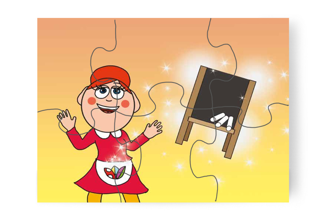 Előkerül a tábla és a kréta – Dolly iskolásat akar játszani puzzle, 6 darab [TC27-12-P06]