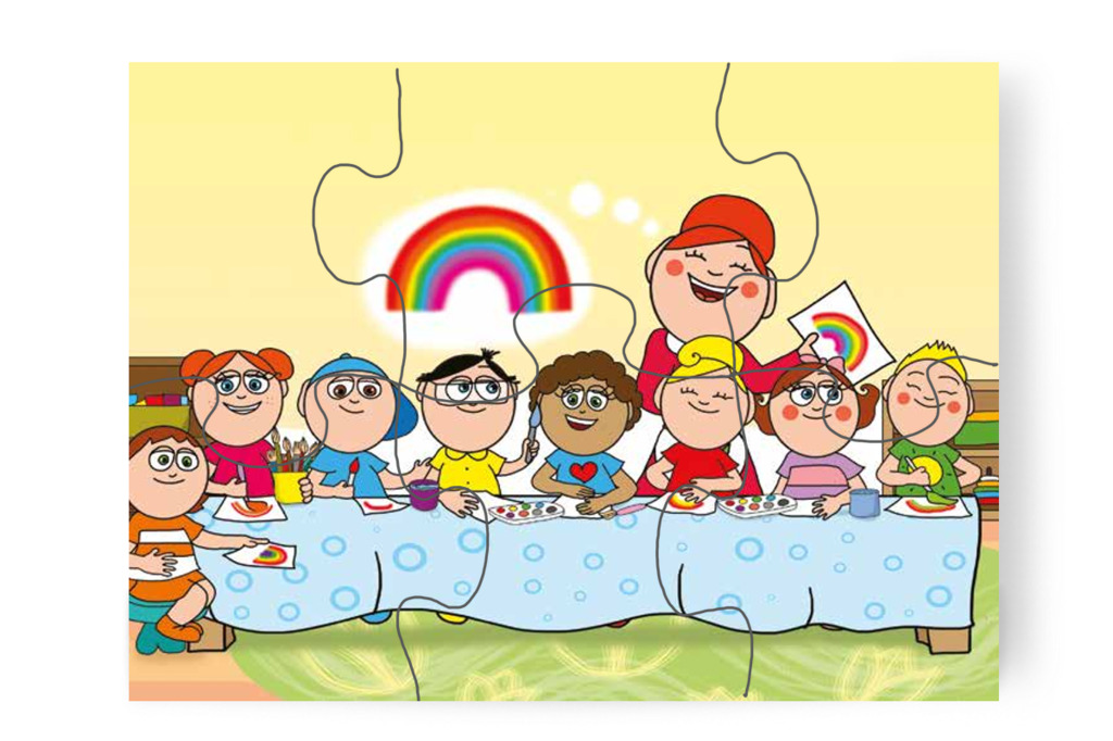 A gyerekek szivárványt festenek – 6 darabos karton puzzle | Óvónéni és a szőnyeg